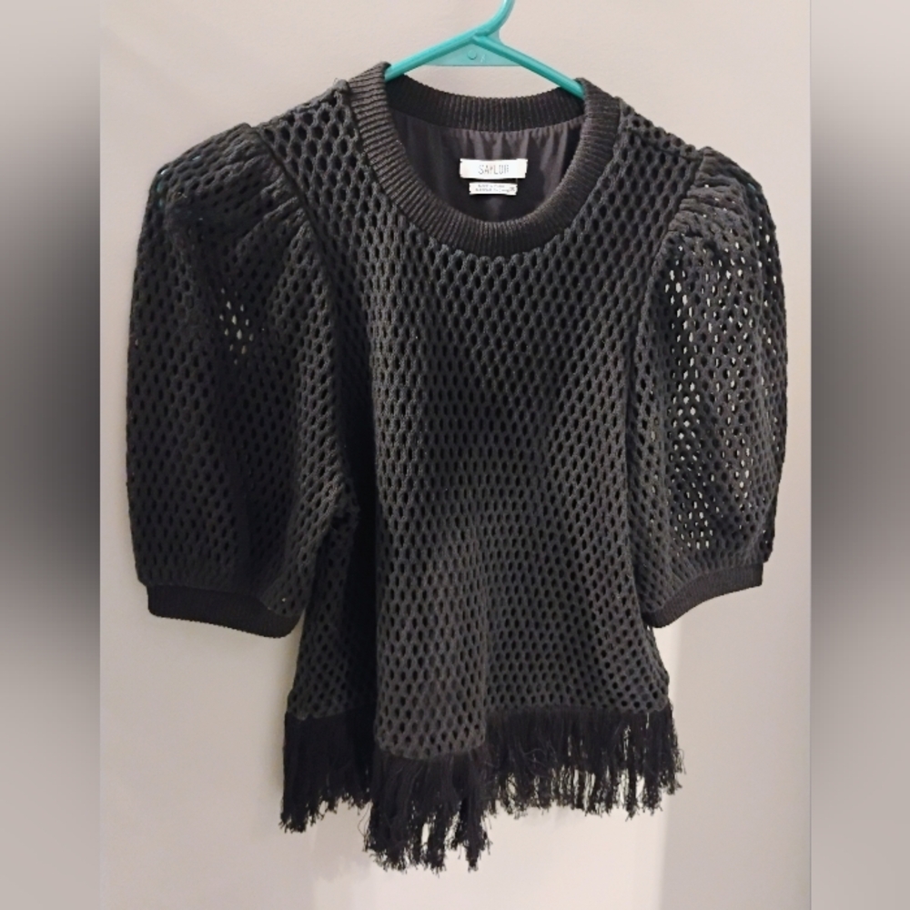 Women's SAYLOR Size XS Open Weave Lined Fringe Hem Sweater Top